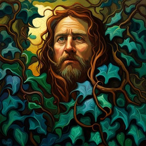 Sinister Dreamcatcher Covered in Vines as Impasto Painting