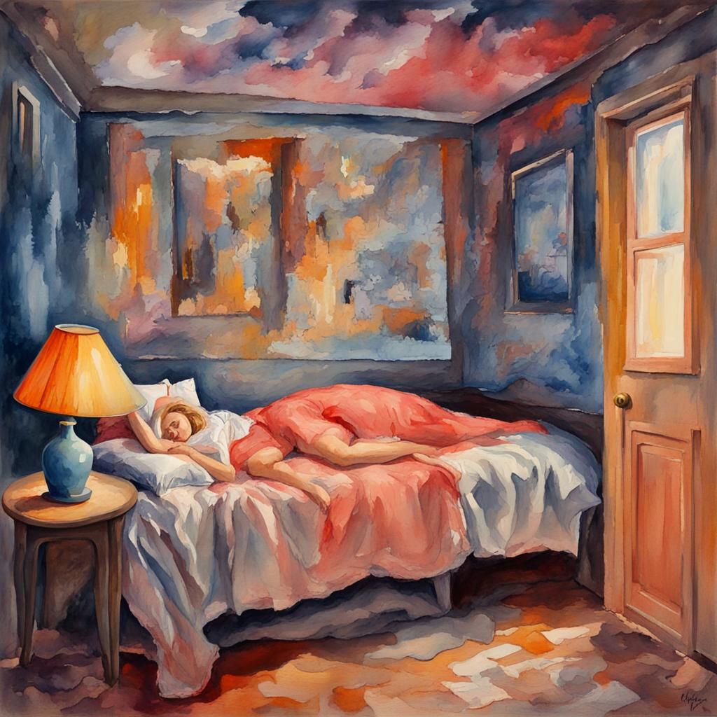 Insomniac in Gouache Style Watercolor Painting
