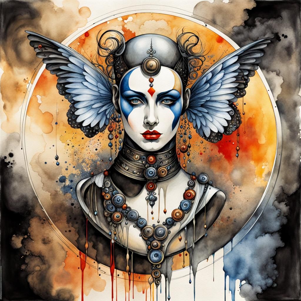 Glass Angel Harlequin Mime Illustration