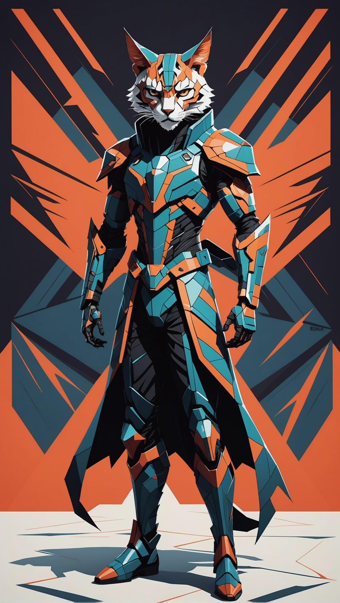 Abstract Catman Artwork in Geometric Style