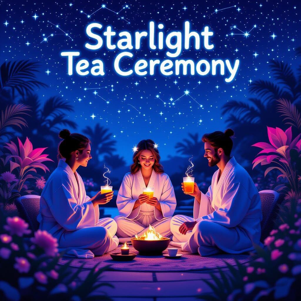Starlight Tea Ceremony in Neon Synthwave Style