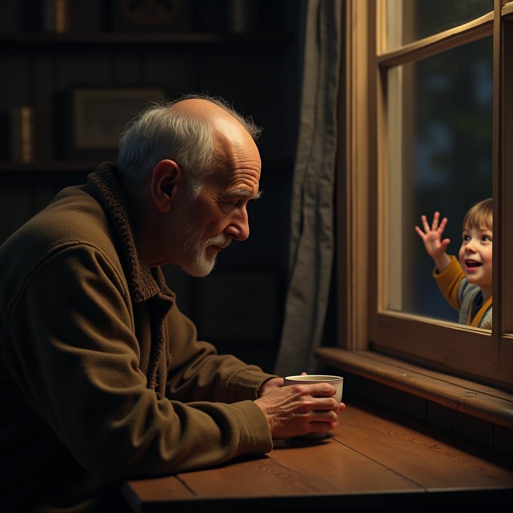 Touching Portrait of Elderly Man with Boy, Art Nouveau Style