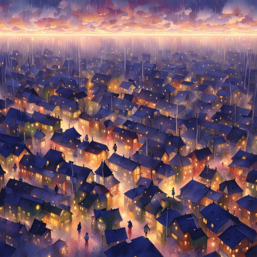 Young Girl Under a Vibrant Streetlight in a Rainy City Night