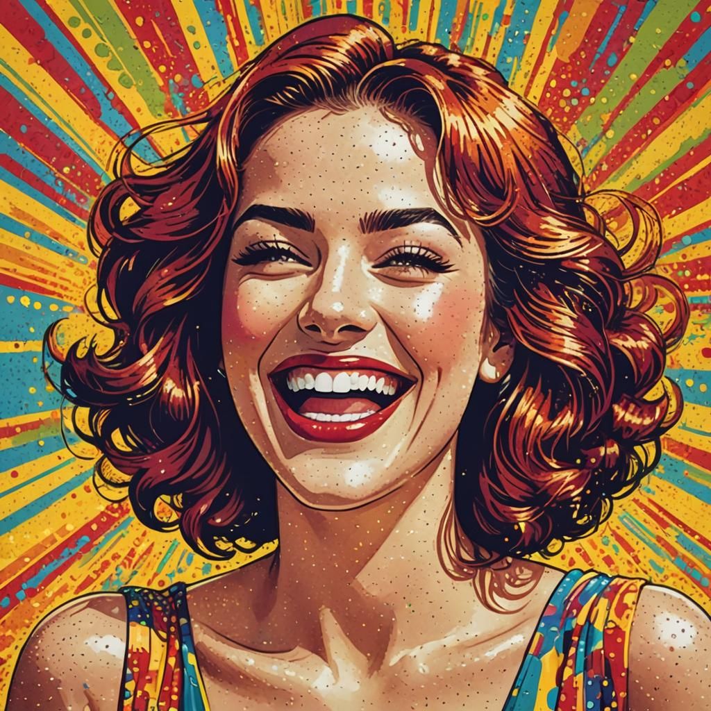Vibrant Pop Art Illustration of Laughing Woman