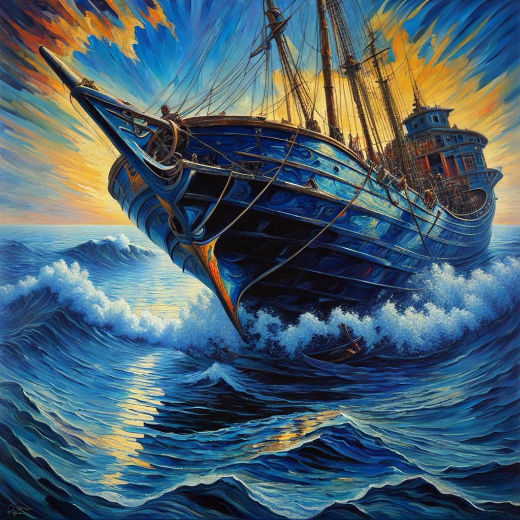 Futuristic Shipwreck Mirrored in a Magical Seascape