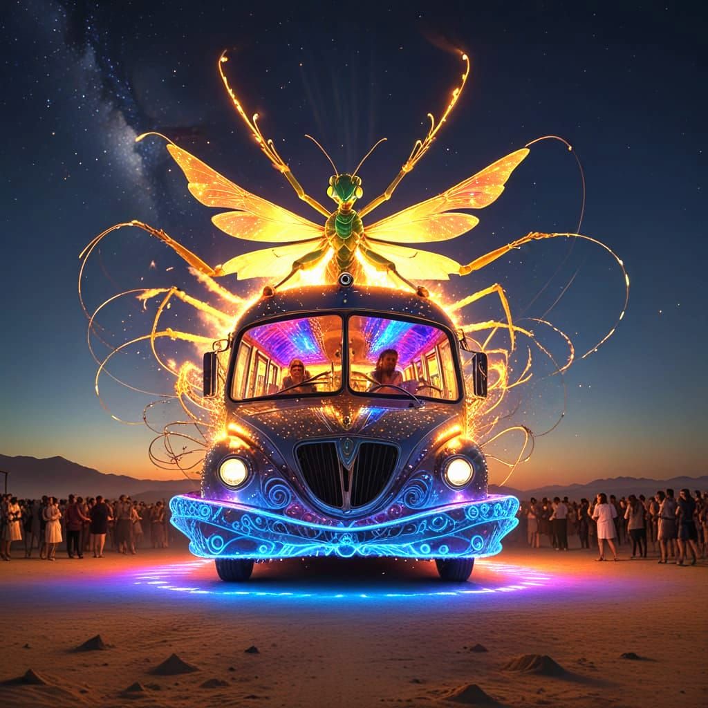 Majestic DJ Goddess on a Pirate Ship Bus at Burning Man