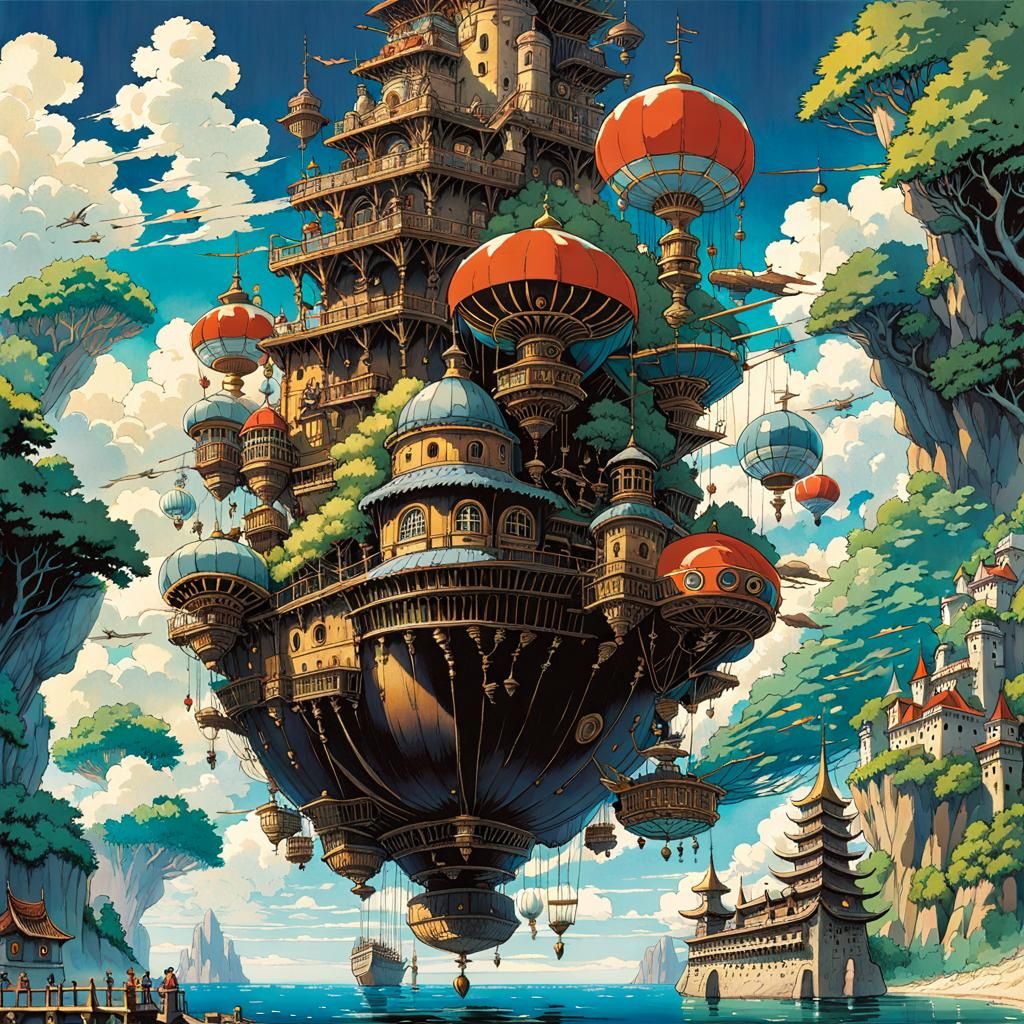 Flying Machines Over Italian Seabase, Anime Style