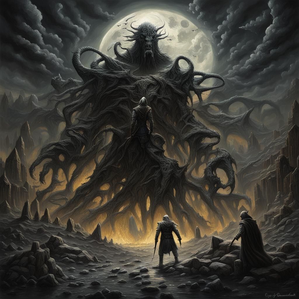 Sinister Blind God Yaldabaoth in Dark Fantasy Style