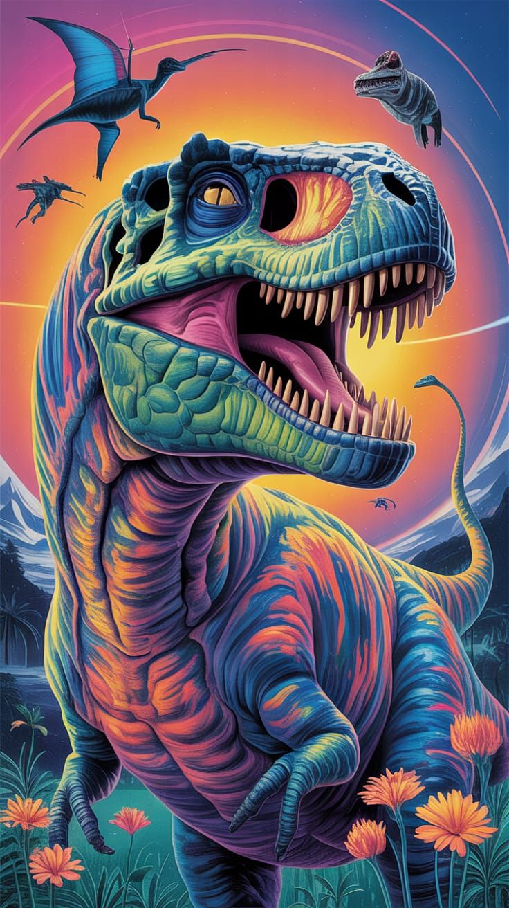 Surreal Jurassic Period with Psychedelic Dinos