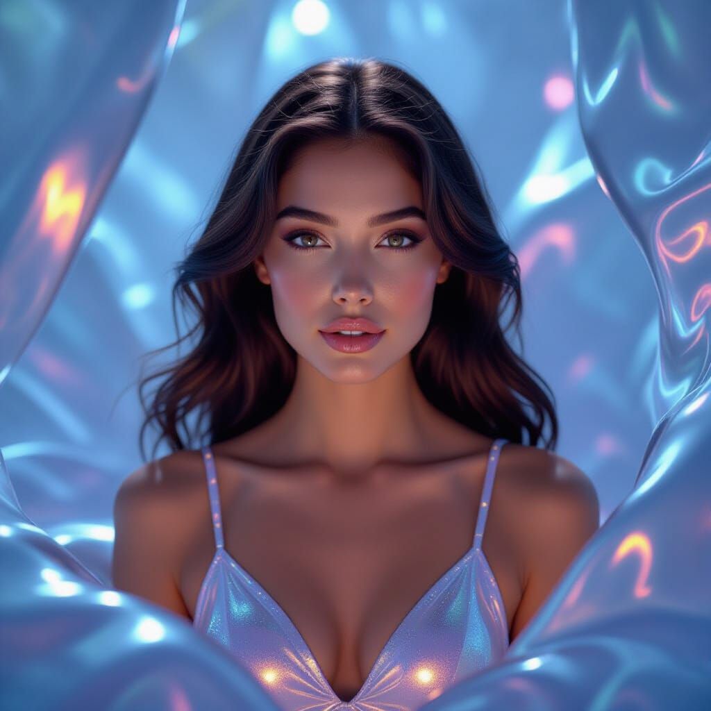 Glowing Liquid Nylon Woman in Hyperrealistic Style