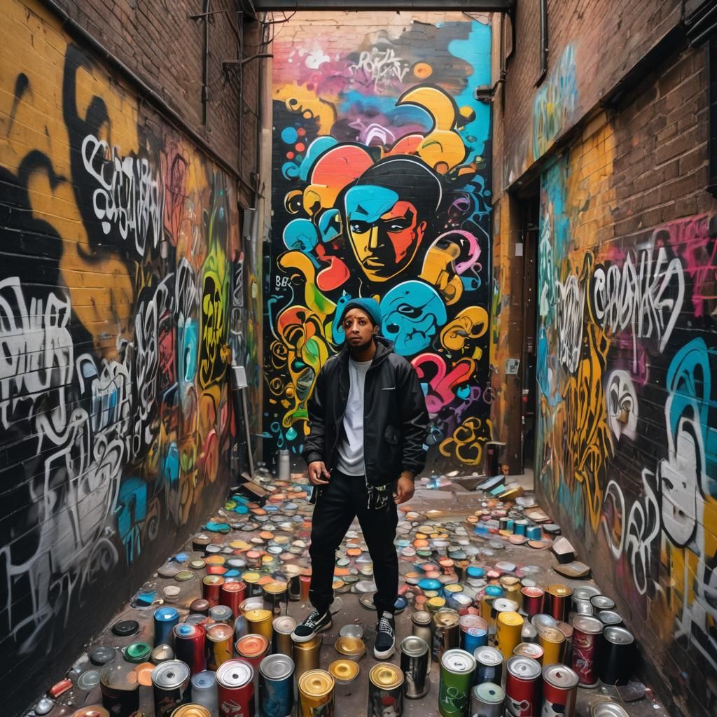 Dynamic Street Artist in Abandoned Alleyway