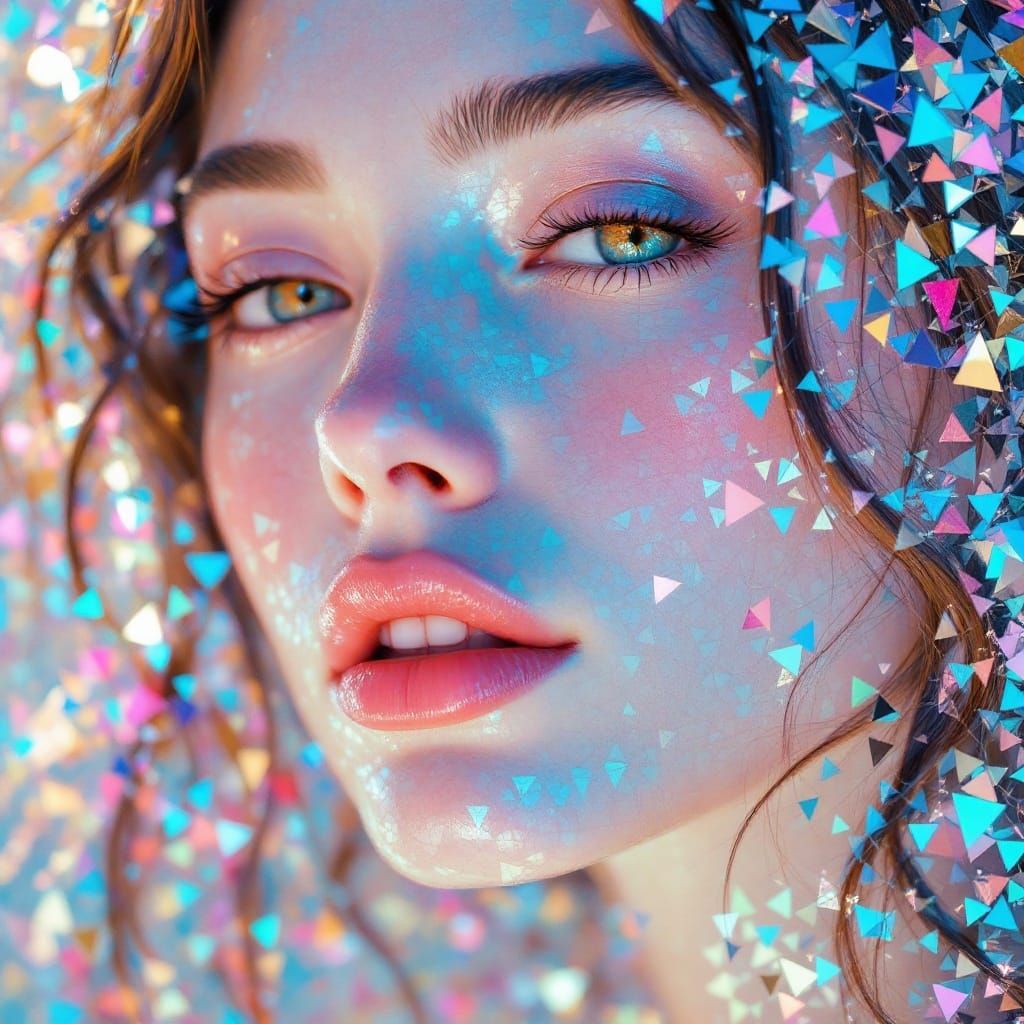 Luminous Mosaic Portrait of Woman in Ethereal Style