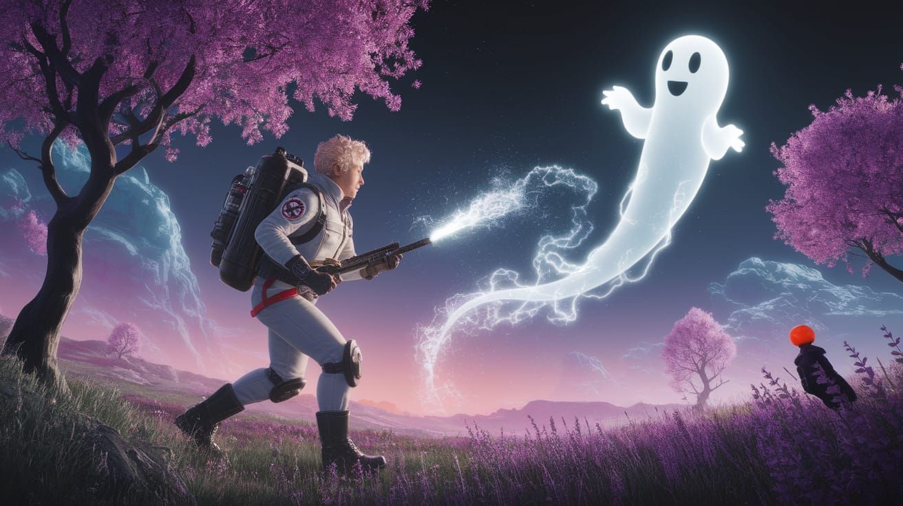 Ghostbuster Hunts Ethereal Ghost in Surreal Style