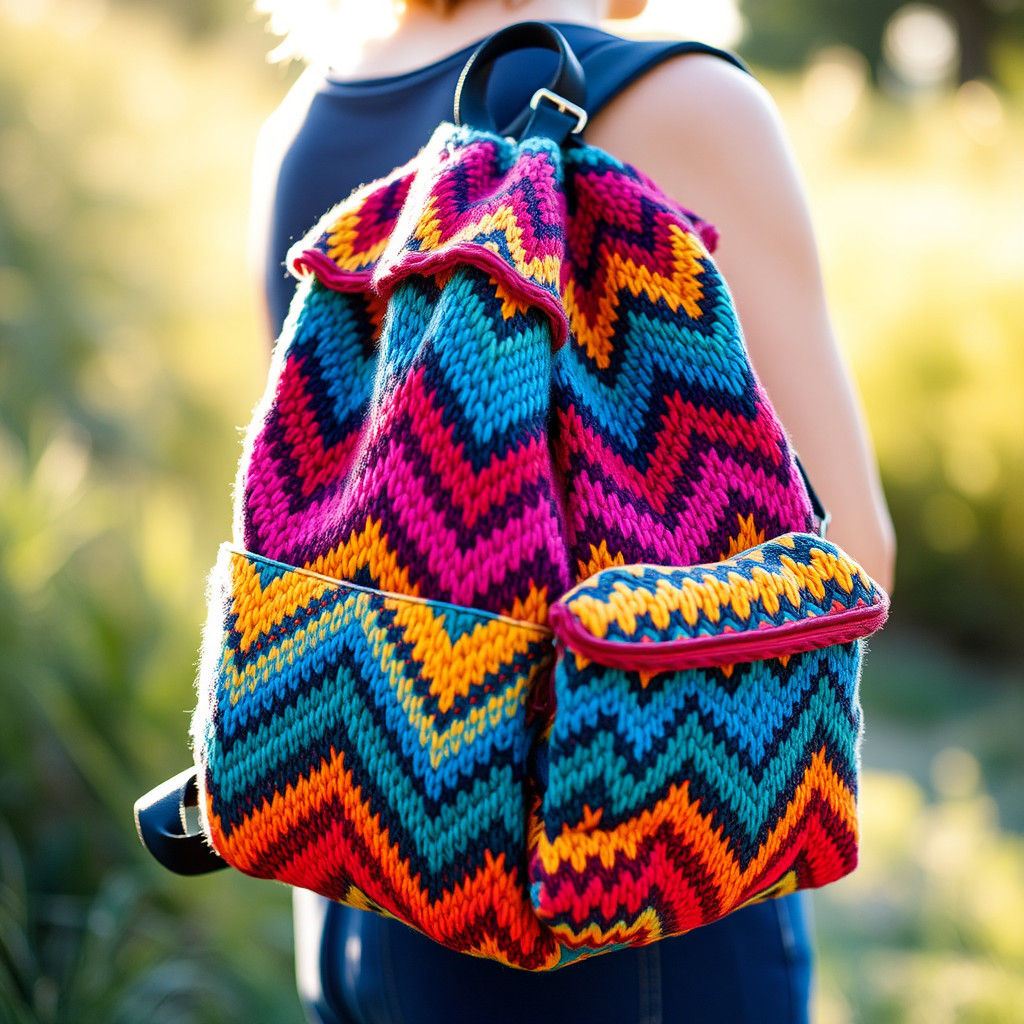 Knitted Chevron Backpack in Eclectic Artistic Style
