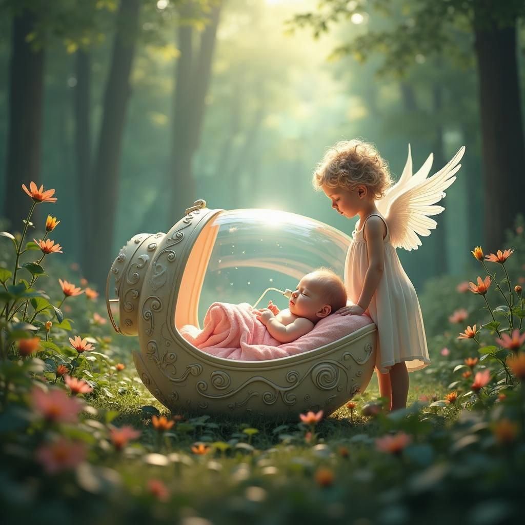 Magical Forest: Angel Watching Over Baby
