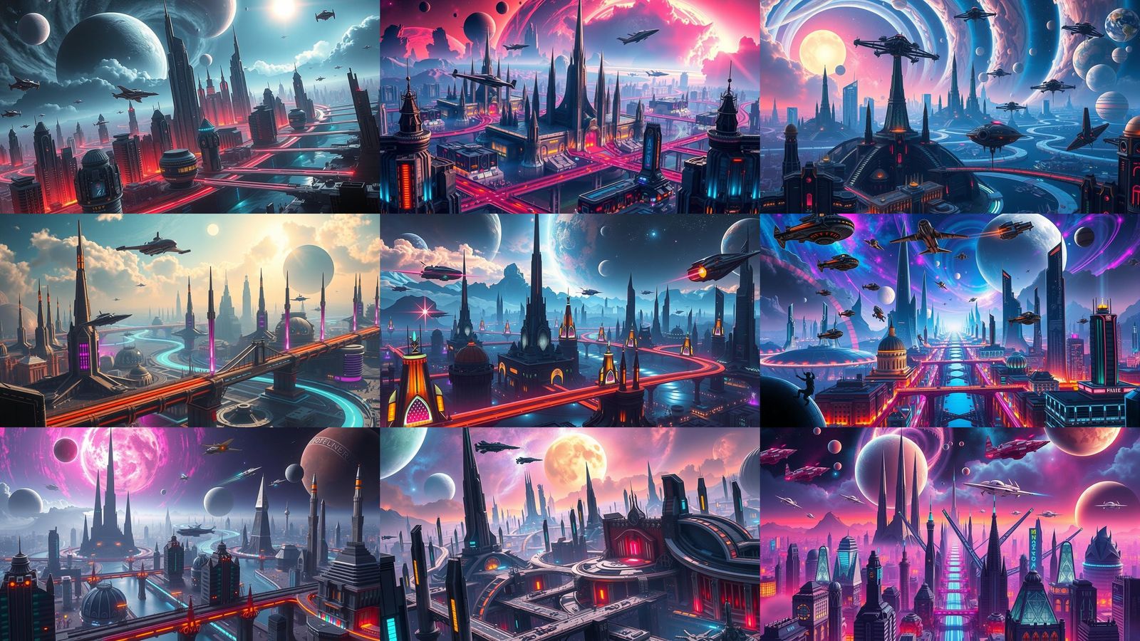 Futuristic Galactic Metropolis with Towering Spires