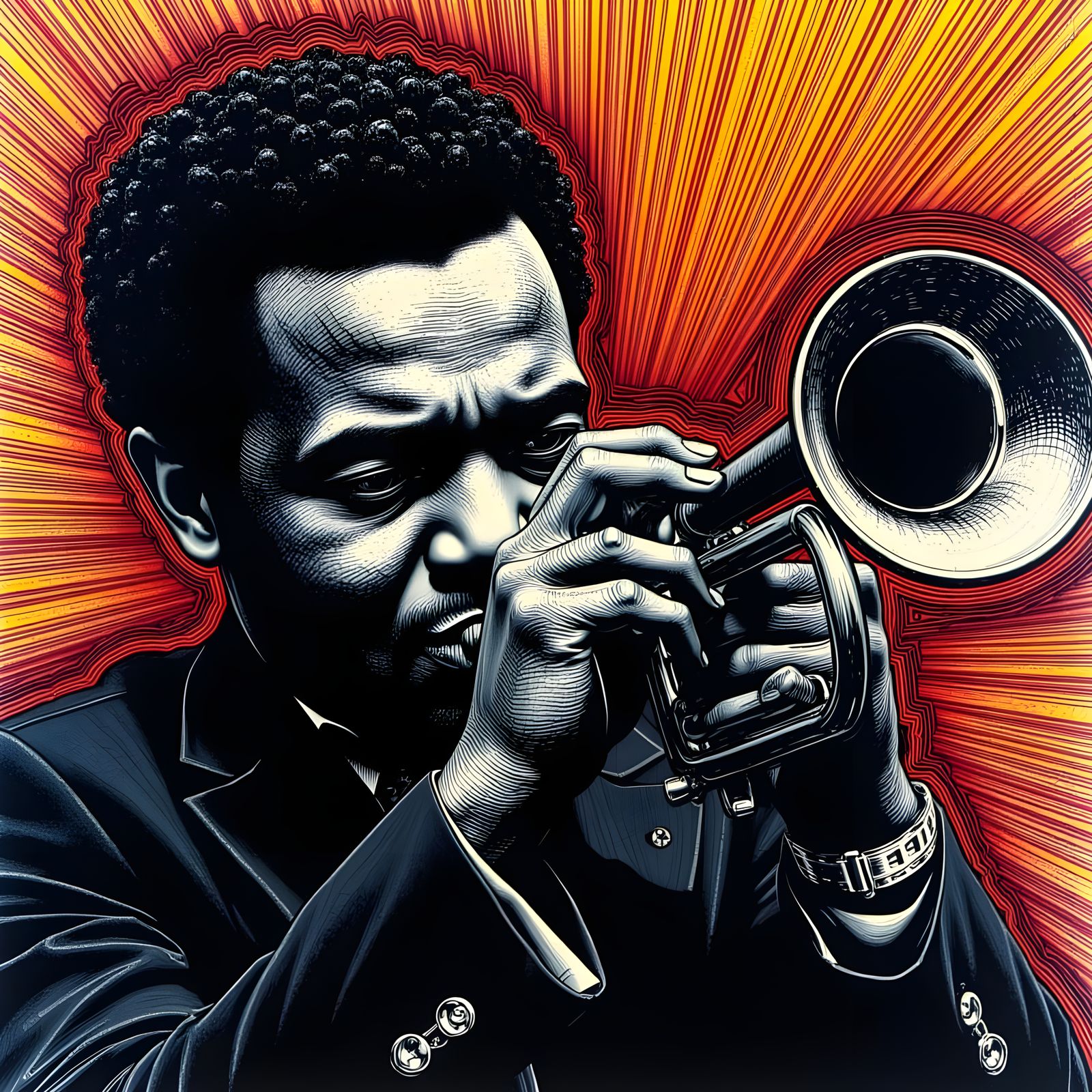 Louis Armstrong Trumpet Solo Scratchboard Art