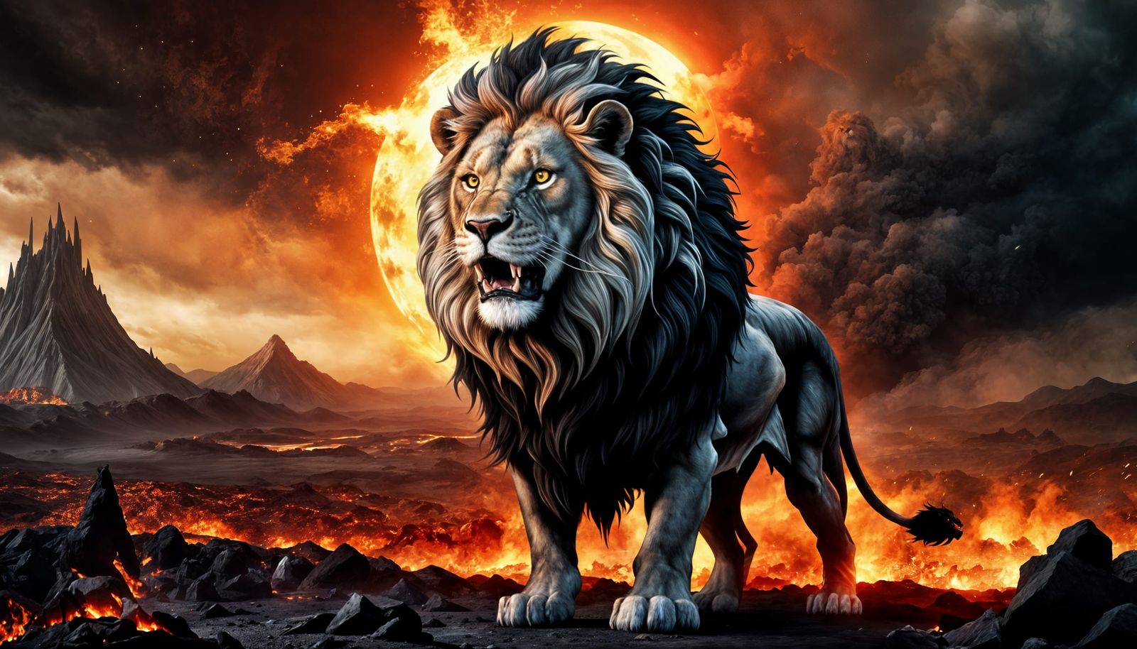 Terrifying Ashen Lion in Dark Fantasy Art