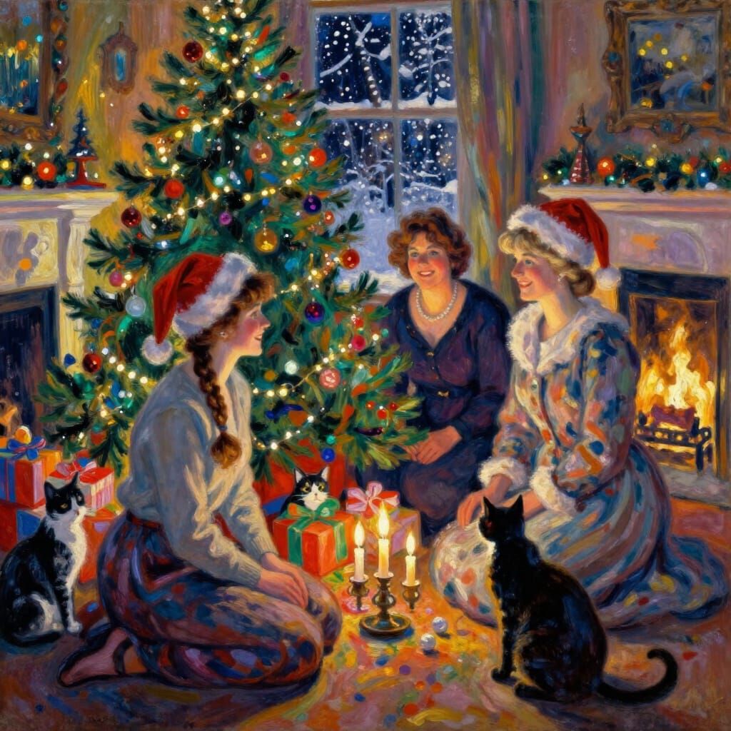 Christmas women, candles and cats - Challenge submission