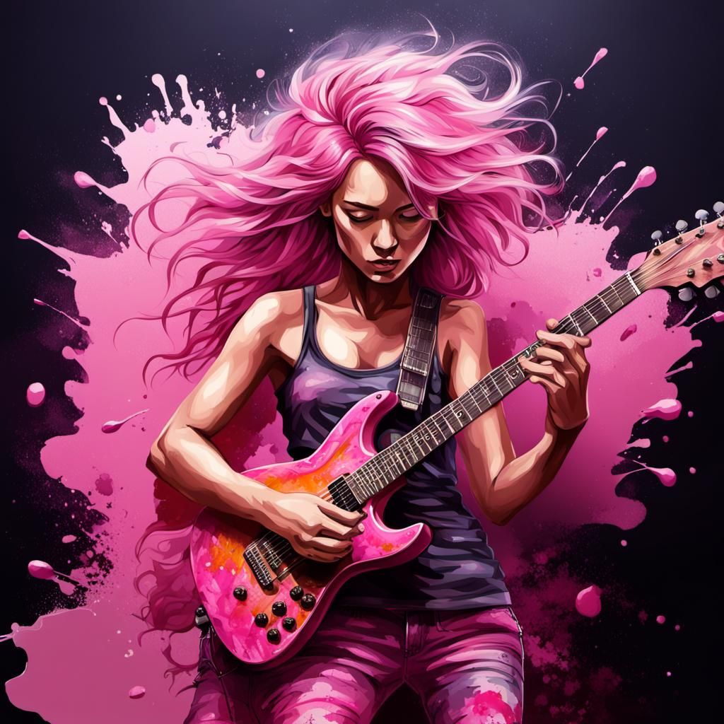 Surreal Pink Guitarist in Creative Artwork