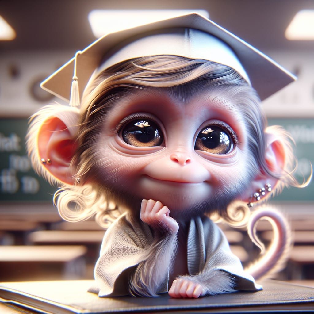 Monkey in Thinking Cap: Ultra-Photorealistic Macro Image