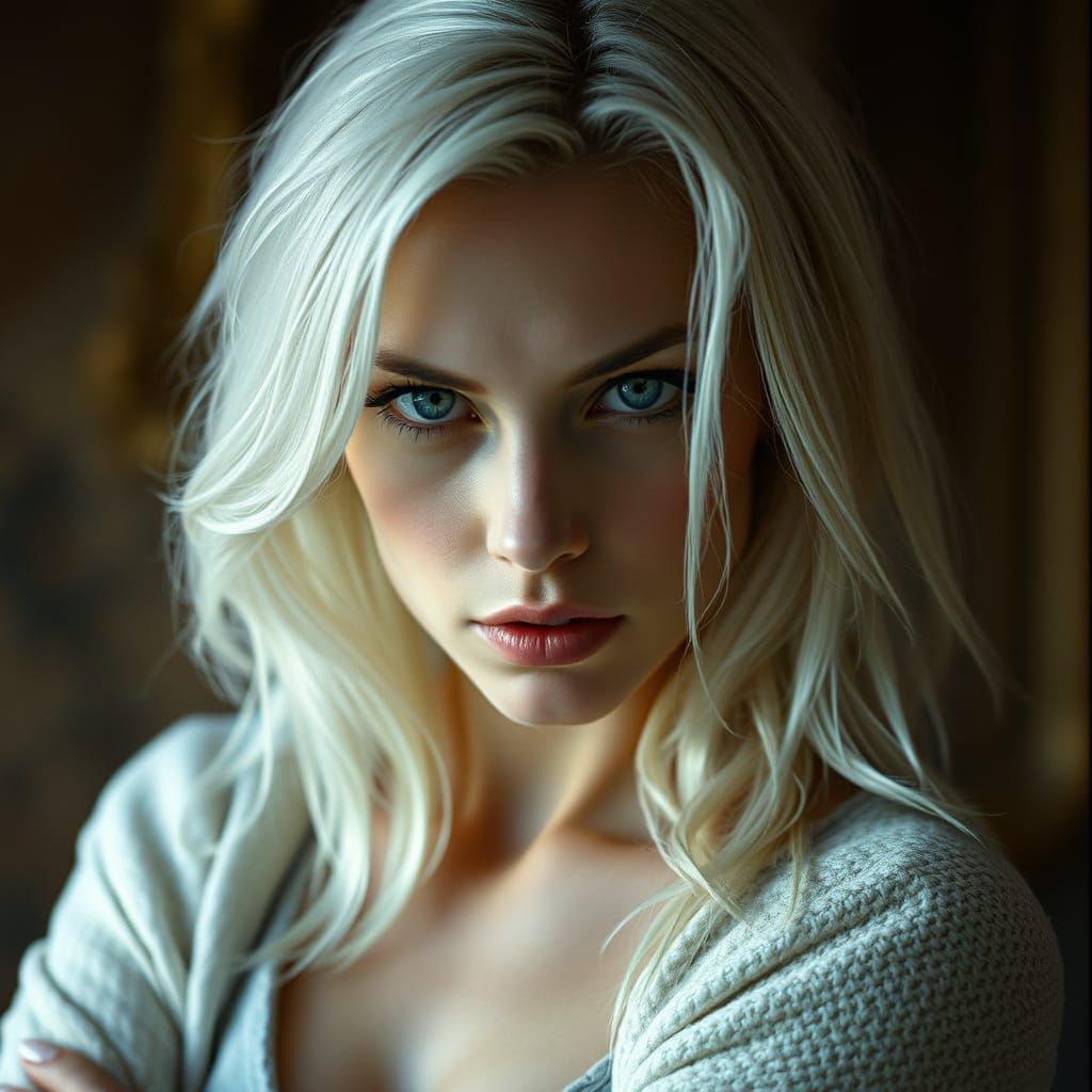 Confident Blonde Woman with Ash Hair in Cinematic Style
