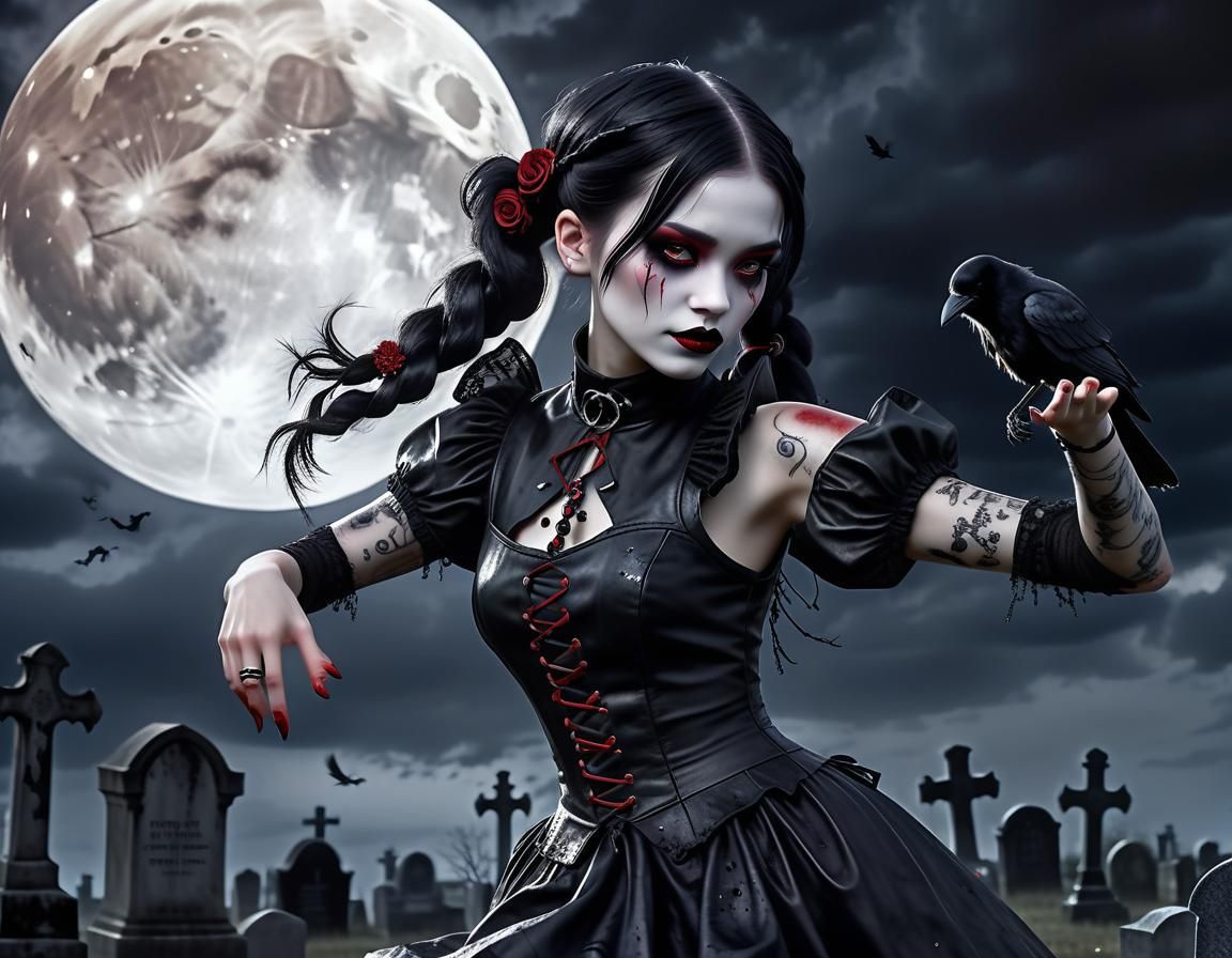 Dancing Vampire Girl in Gothic Cemetery