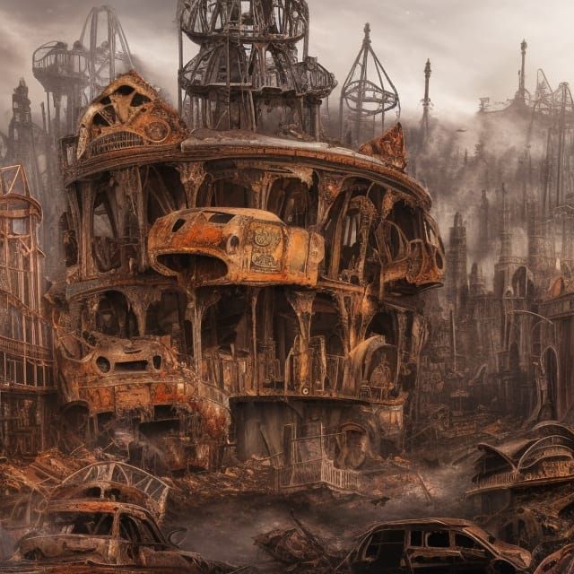 Destroyed Theme Park in Cinematic Digital Painting