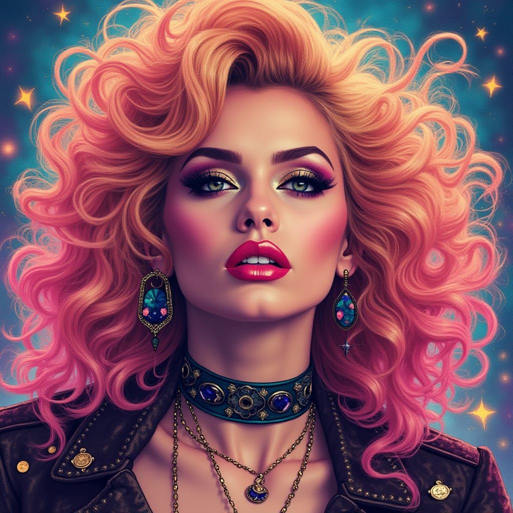Vibrant 80s Rock Goddess in Pixel Art Style