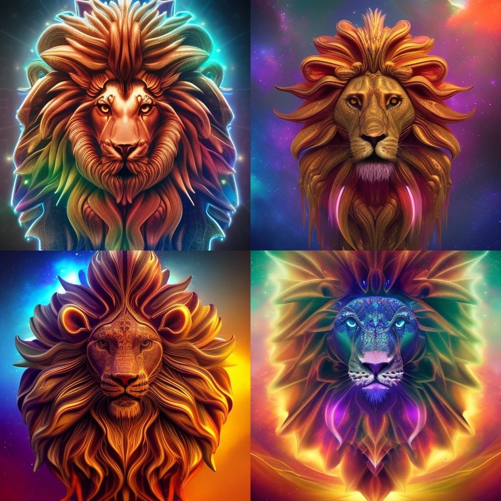 Cosmic Sacred Geometry Lion in Detailed Matte Painting