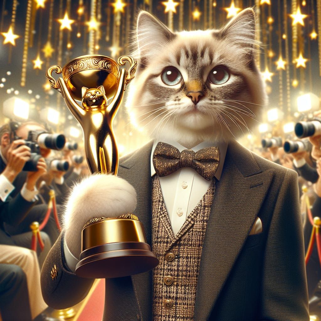 Charming Feline Wins Golden Trophy in Glamorous Setting