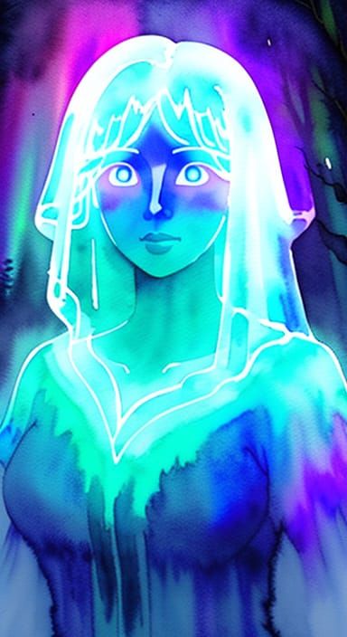 Surreal Woman in Ethereal Dreamscape, Aurora Borealis Silhou...