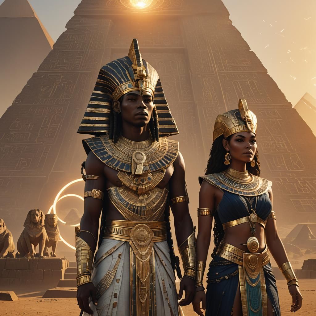 Egyptian King and Queen with Glowing Rings