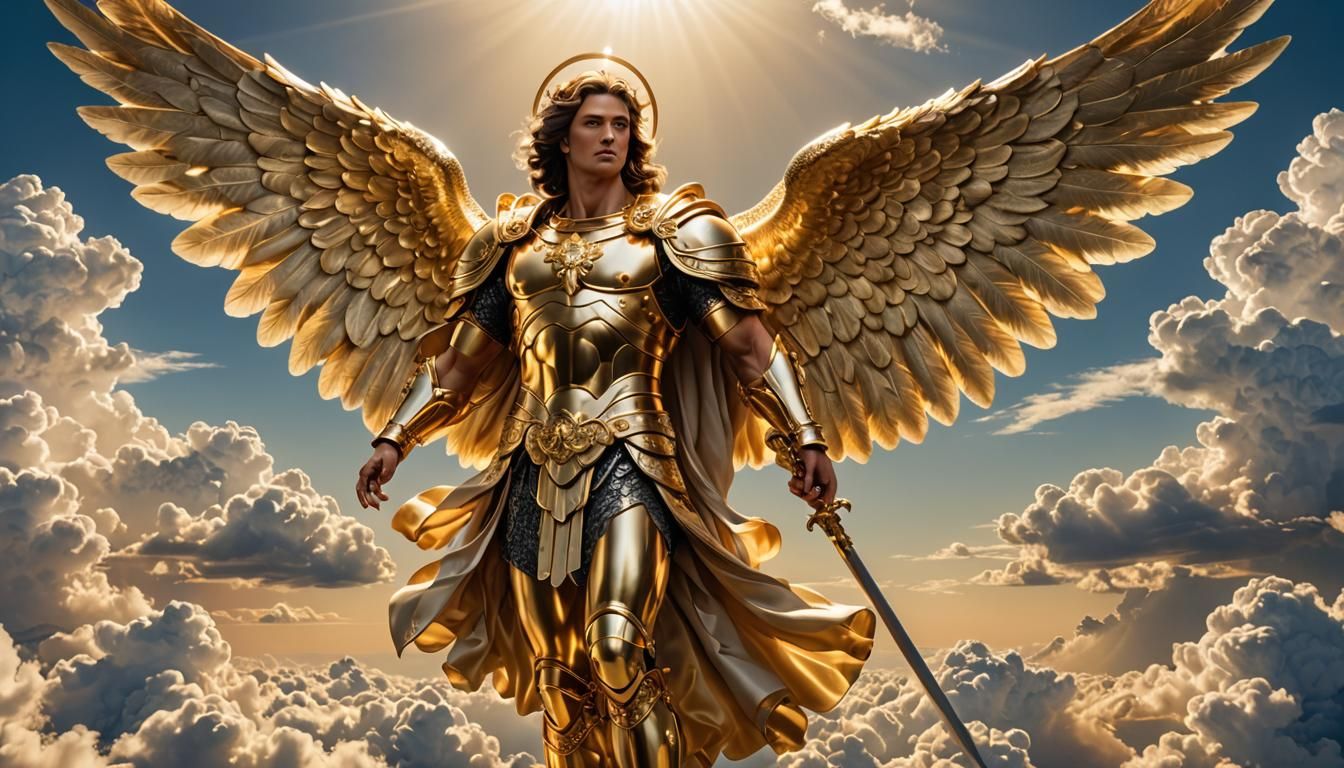 Translucent Archangel Michael in Golden Armor