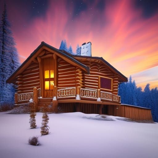 Surreal Gingerbread Log Cabin Dreamscape