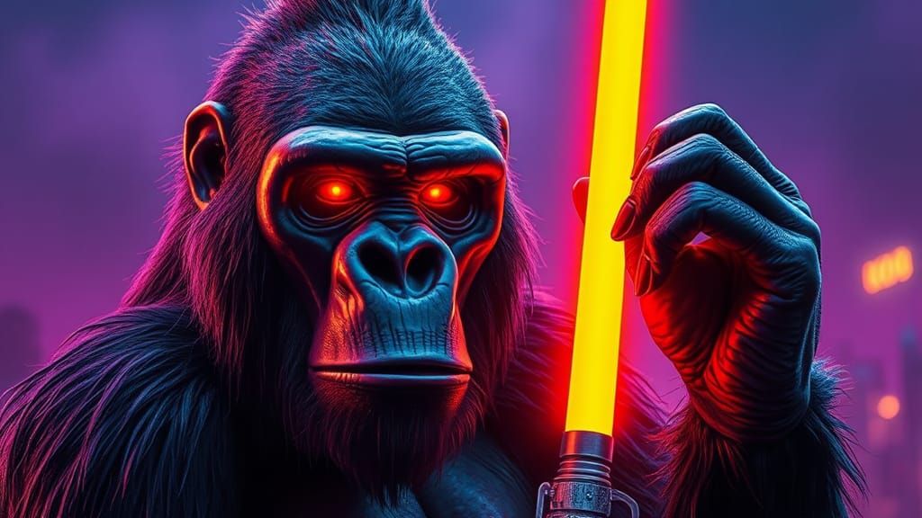 Hyperrealistic Gorilla in Cyberpunk Street Art Style