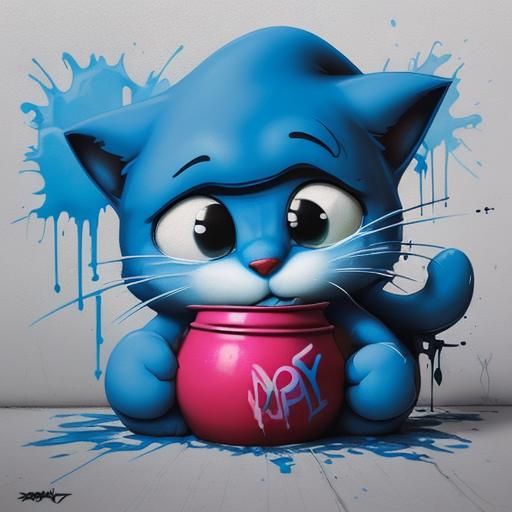 Smurf Cat Meme in Graffiti Splash Art