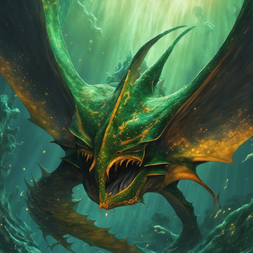 Dragon Manta Ray with Glowing Eyes in Dark Fantasy Art