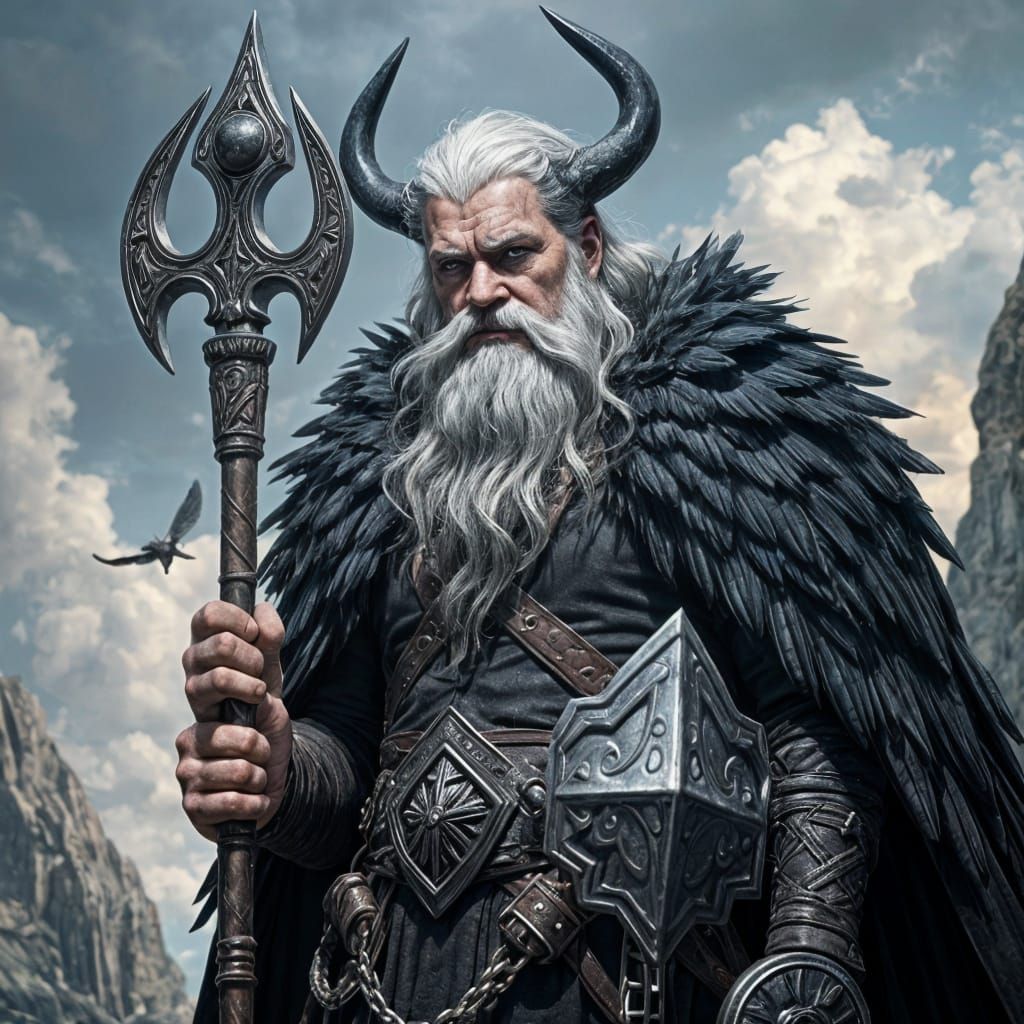 Norse God Odin with a Thousand Worlds of Wisdom