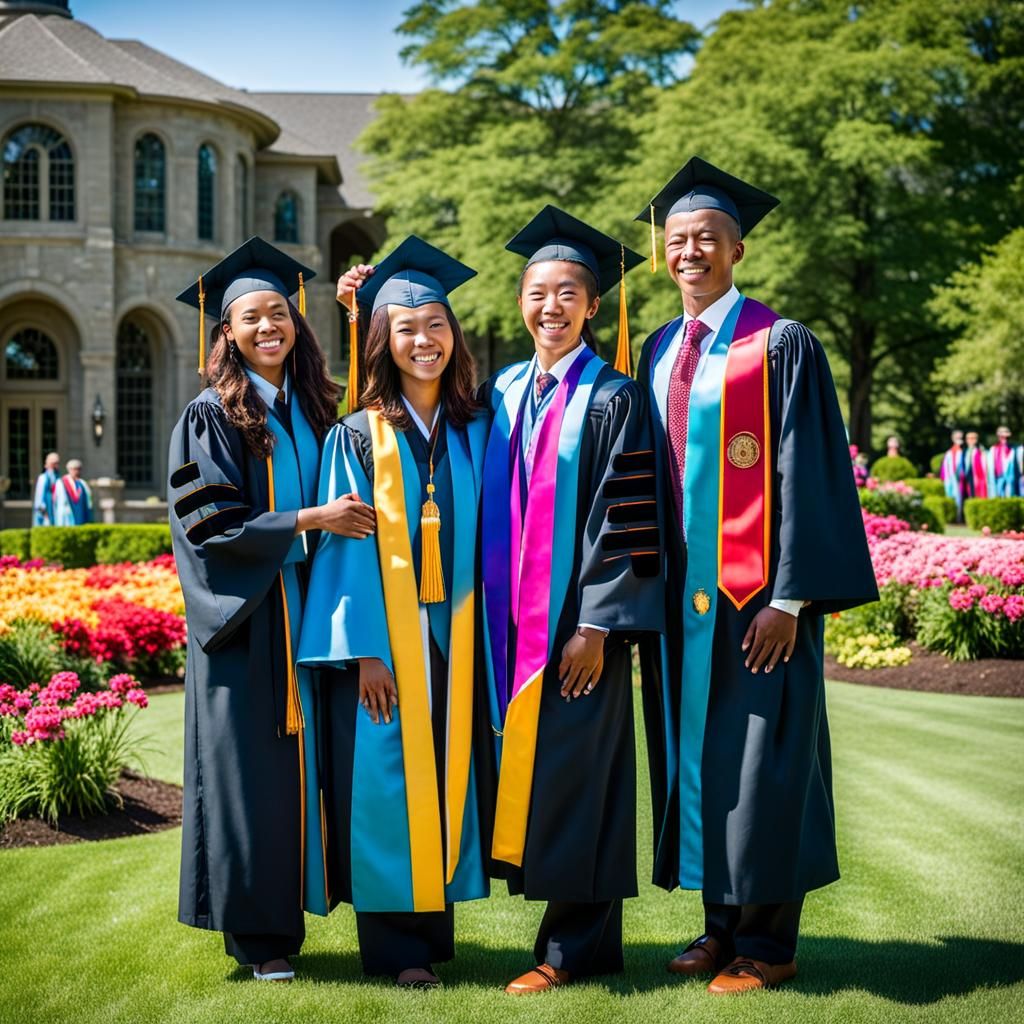Graduation Celebration: Seniors Tossing Mortarboards in Sunl...
