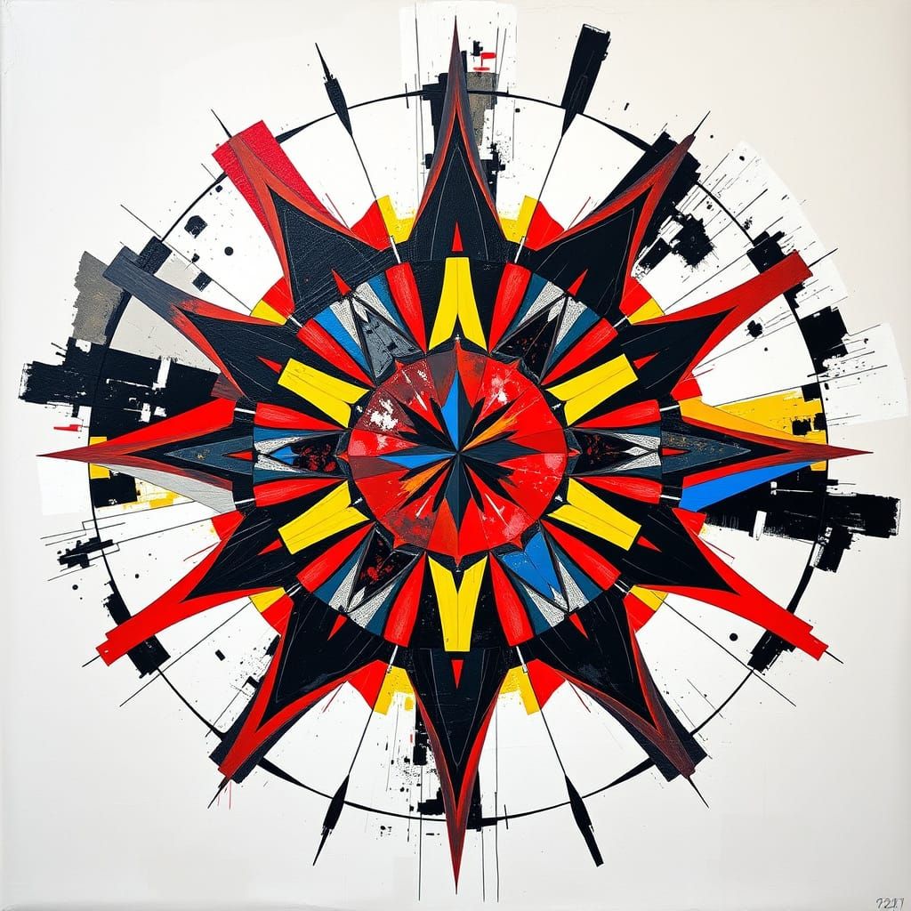 Abstract Expressionist Mandala in High-Contrast Oil Paint