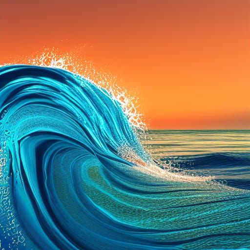Vibrant Blue and Orange Ocean Wave