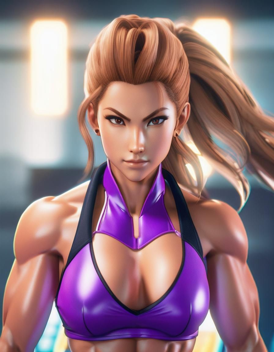 Super Saiyan Feminine bodybuilder <lora:Lisa Fried:1.0> as a  Muay Thai  Type Tekken Style video game Character, charact...