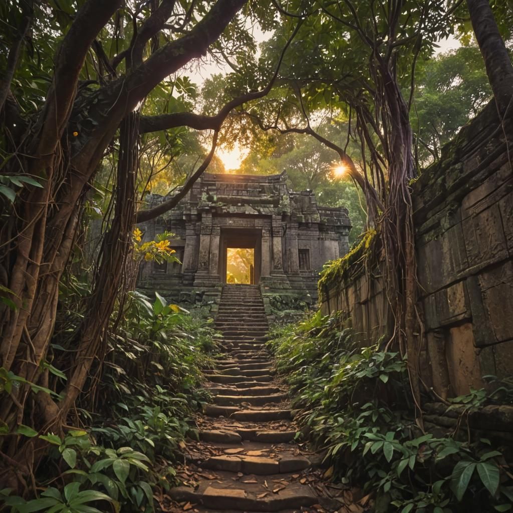Hidden Jungle Temple in Golden Hour Sunlight
