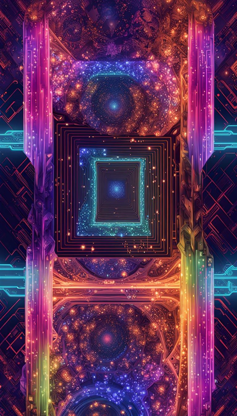 Beautiful 3D Abstract with Glowing Neon Fractals