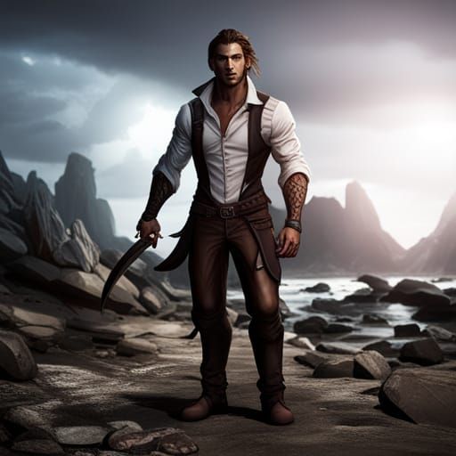 Vampire Warrior with Werewolf Pet: Fantasy Concept Art