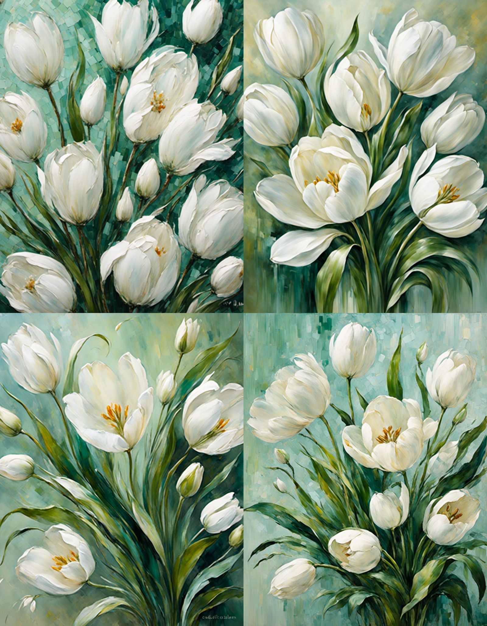 Elegant White Tulips in Impasto Painting Style