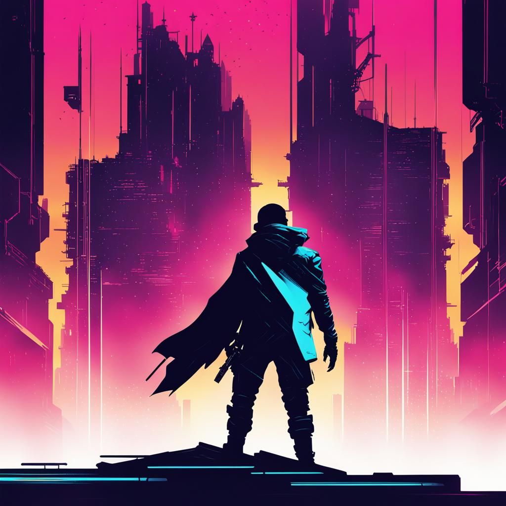 Cyberpunk Book Cover Illustration: Asymmetric Silhouette