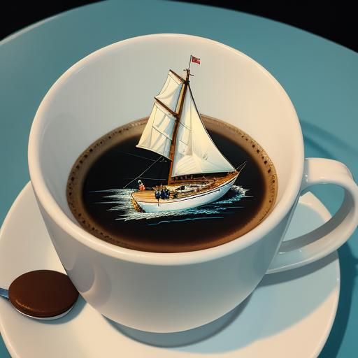 Tiny Sailboat Adventure in a Coffee Mug