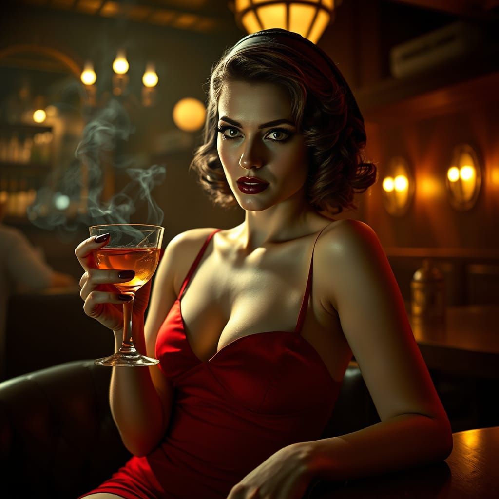 1920s Speakeasy: Sensual Woman in Red Dress